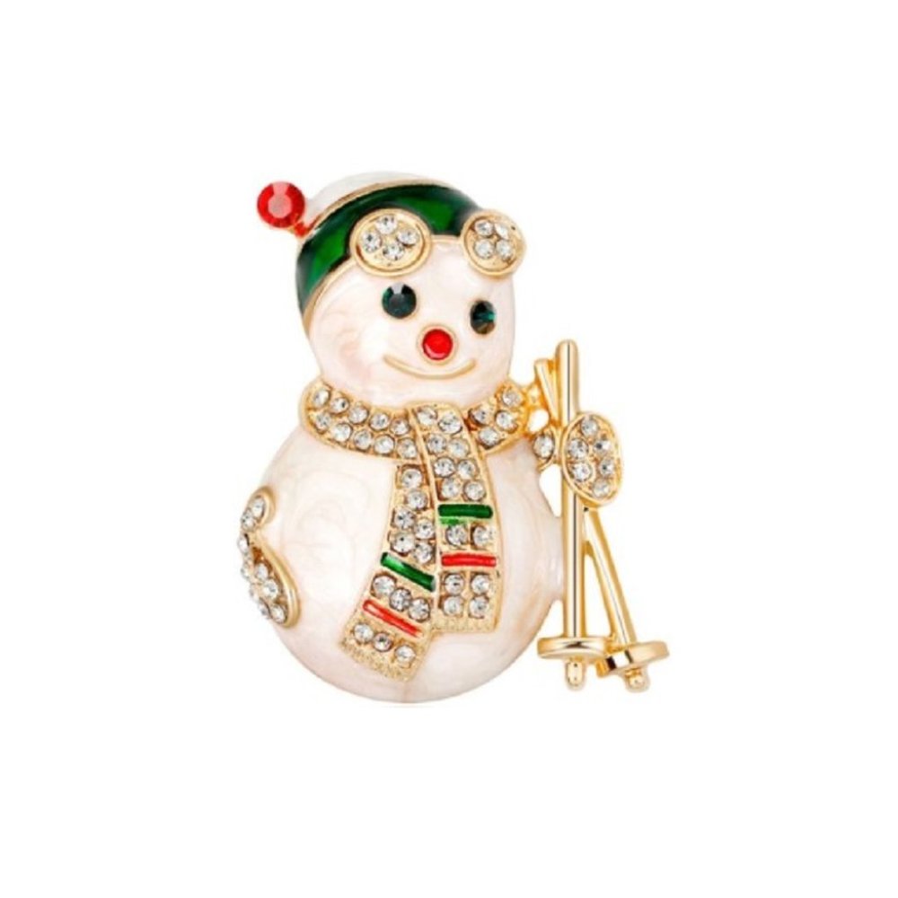COPY - Snowman and Skis Christmas Holiday Brooch Pin